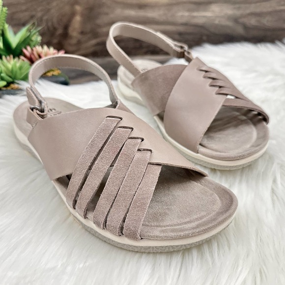 NIB Earth Suzie 8M Leather Woven Lightweight Slingback Sandals Taupe - Picture 4 of 12